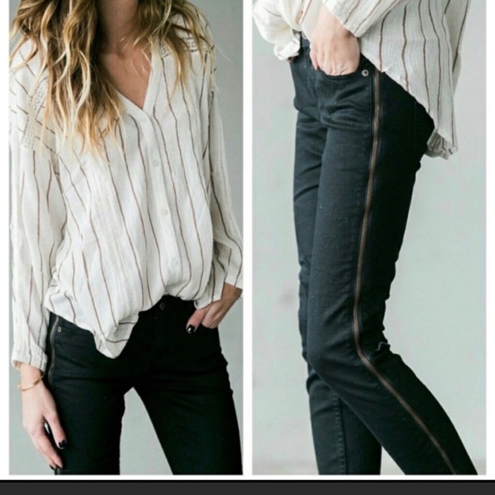 Free people Black Skinny zipper Sides jeans W 25